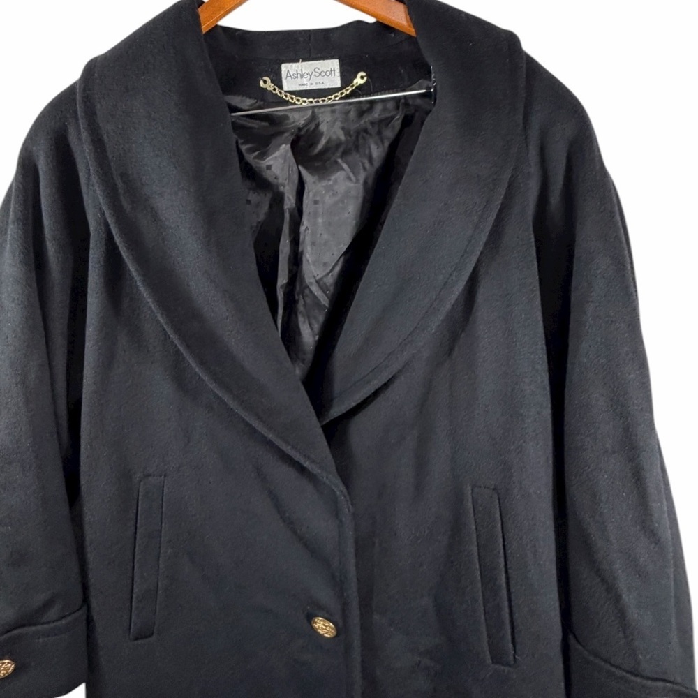 Ashley Scott Black 100% Wool Long Coat Gold Buttons Made in USA XL vintage - Picture 9 of 13